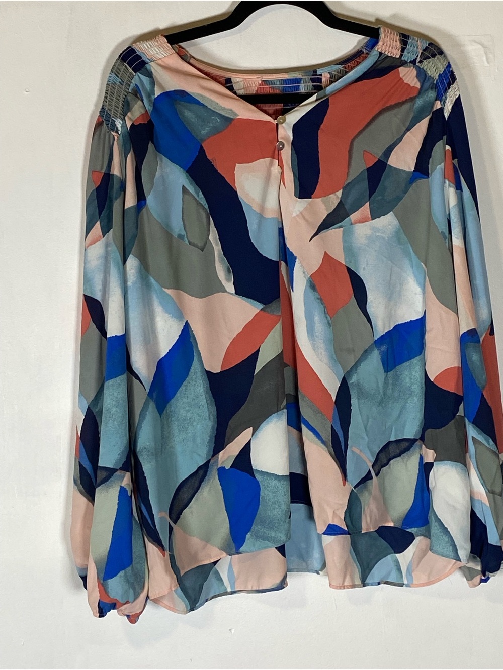 Abstract Watercolor Balloon Sleeve Blouse Oversized Artsy Boho‎ Top XL